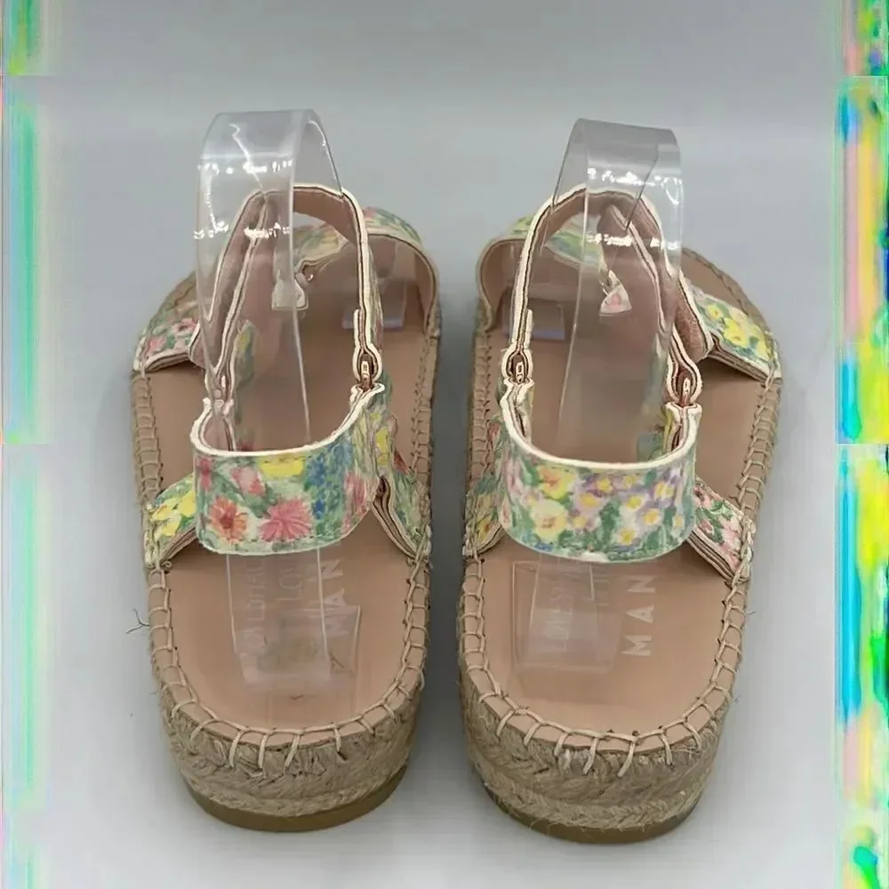 NWT Loveshackfancy X Manebi Floral Leather Espadrille Sport Sandals Size 39/US 8
